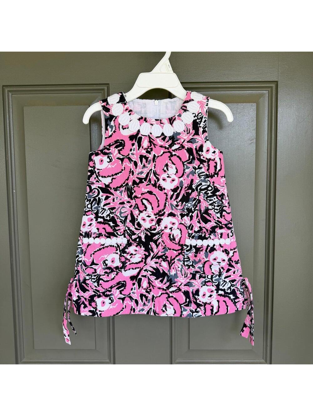 Lilly Pulitzer Girls Panda Print Shift Dress Pink & Black Size 2/2T